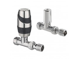 Black Straight Designer Radiator Valves Pair 15mm