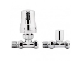 Thermostatic Radiator TRV Valve Straight Chrome Pair